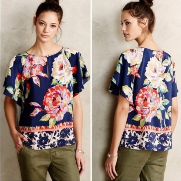 Anthropology Maeve silk Gardenia floral flutter sleeve blouse - Picture 9 of 9